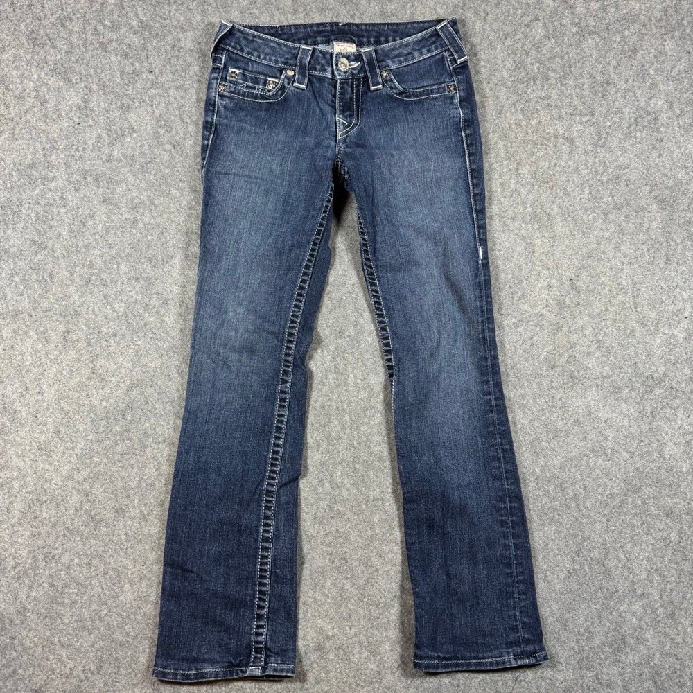 True Religion Jeans Women 27 Dark Blue Section Straight Contrast Stitch USA Made